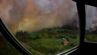 Vista desde cabina del incendio de las Fragas del Eume